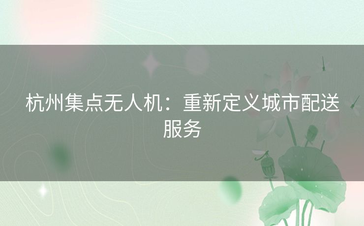 杭州集点无人机：重新定义城市配送服务