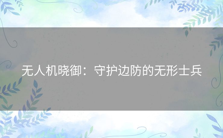 无人机晓御：守护边防的无形士兵