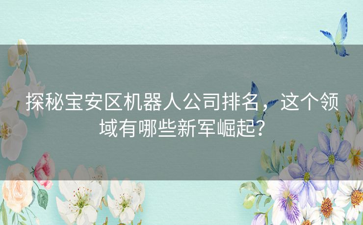 探秘宝安区机器人公司排名，这个领域有哪些新军崛起？