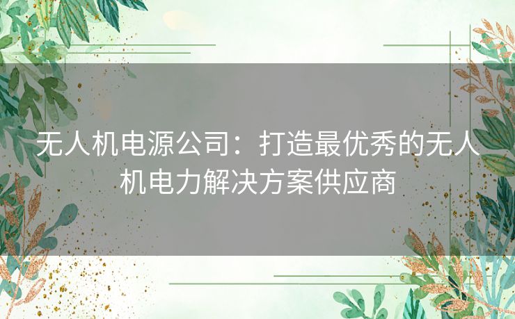 无人机电源公司：打造最优秀的无人机电力解决方案供应商