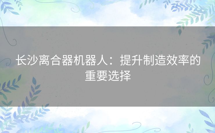 长沙离合器机器人：提升制造效率的重要选择