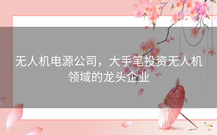 无人机电源公司，大手笔投资无人机领域的龙头企业