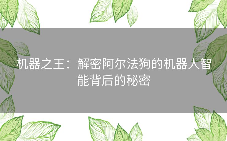 机器之王：解密阿尔法狗的机器人智能背后的秘密