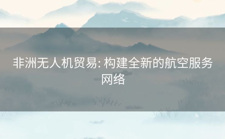 非洲无人机贸易: 构建全新的航空服务网络