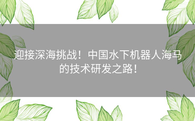 迎接深海挑战！中国水下机器人海马的技术研发之路！