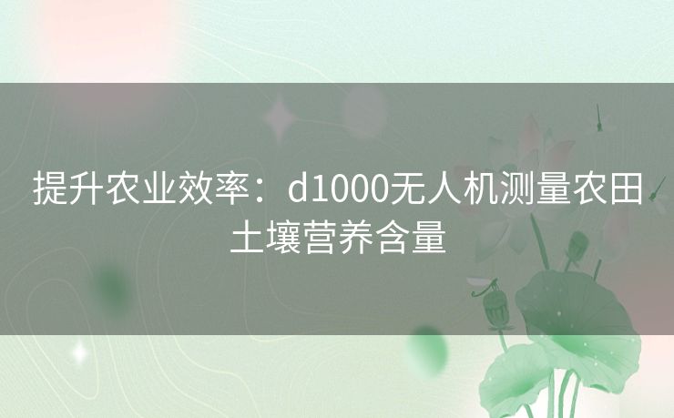 提升农业效率：d1000无人机测量农田土壤营养含量