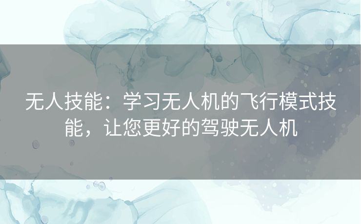 无人技能：学习无人机的飞行模式技能，让您更好的驾驶无人机