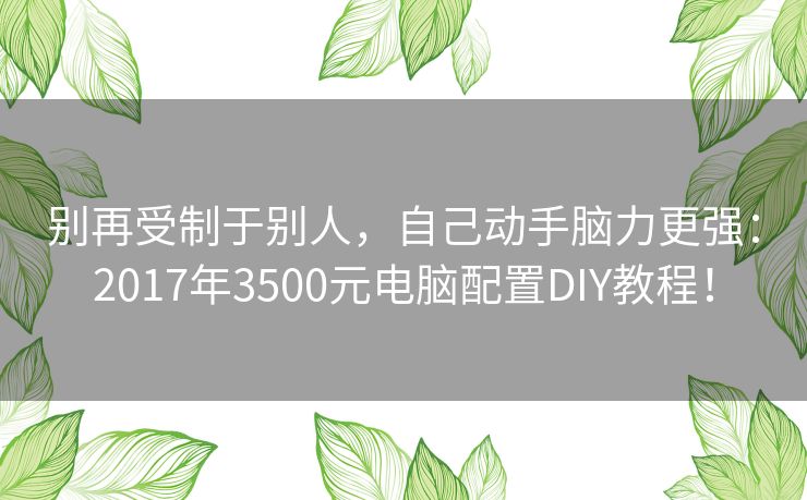 别再受制于别人，自己动手脑力更强：2017年3500元电脑配置DIY教程！