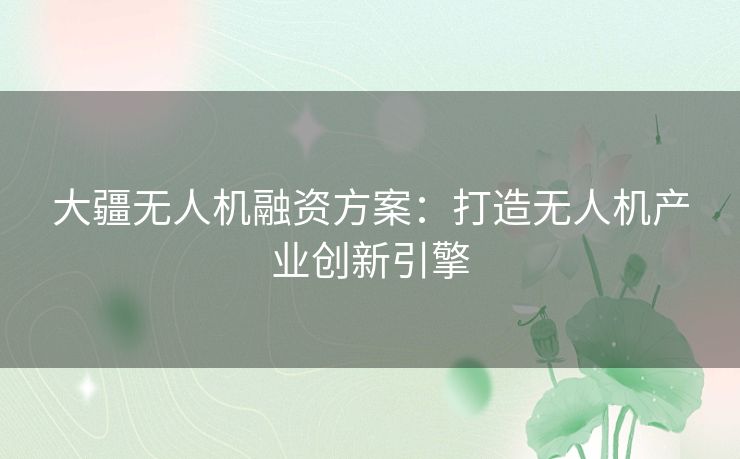 大疆无人机融资方案：打造无人机产业创新引擎