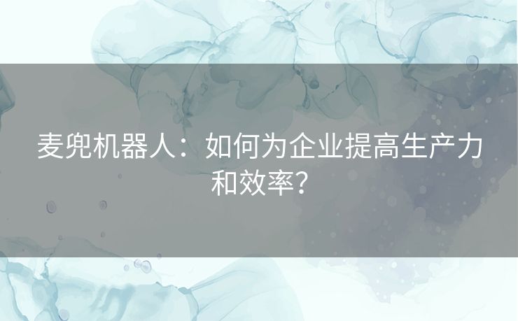 麦兜机器人：如何为企业提高生产力和效率？