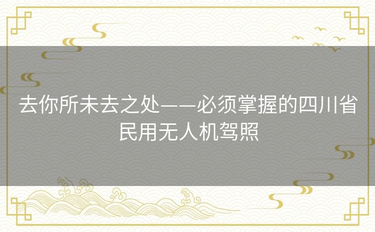 去你所未去之处——必须掌握的四川省民用无人机驾照