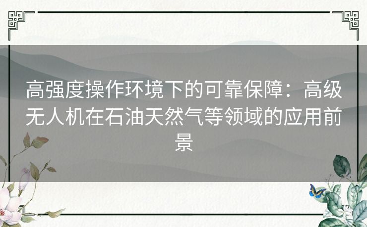 高强度操作环境下的可靠保障：高级无人机在石油天然气等领域的应用前景