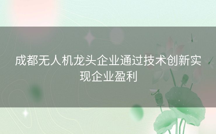 成都无人机龙头企业通过技术创新实现企业盈利