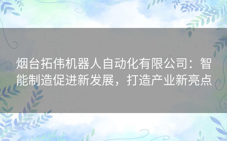 烟台拓伟机器人自动化有限公司：智能制造促进新发展，打造产业新亮点