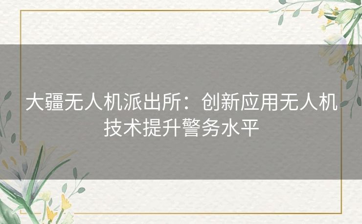 大疆无人机派出所：创新应用无人机技术提升警务水平