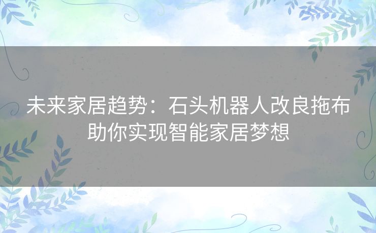 未来家居趋势：石头机器人改良拖布助你实现智能家居梦想