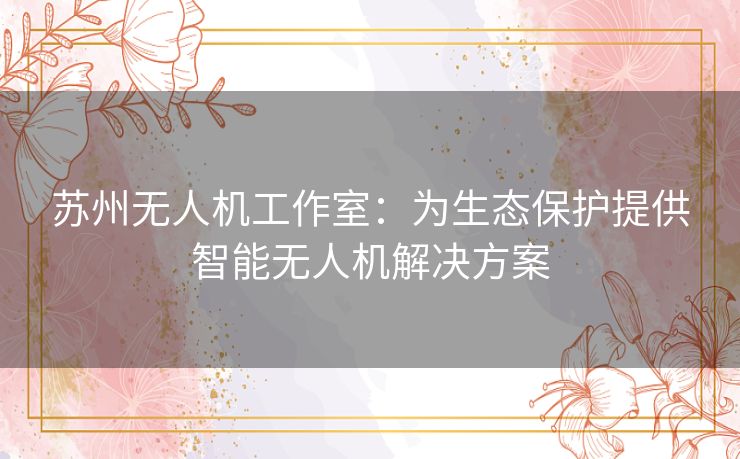 苏州无人机工作室：为生态保护提供智能无人机解决方案