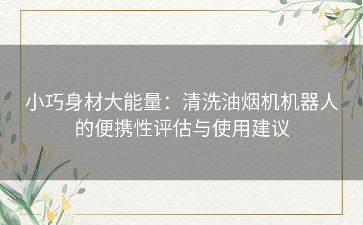 小巧身材大能量：清洗油烟机机器人的便携性评估与使用建议