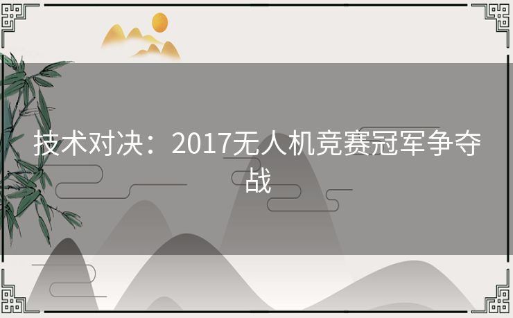 技术对决：2017无人机竞赛冠军争夺战