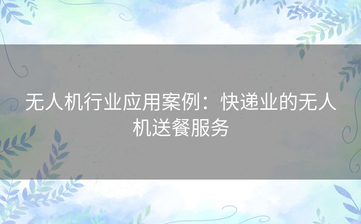 无人机行业应用案例：快递业的无人机送餐服务