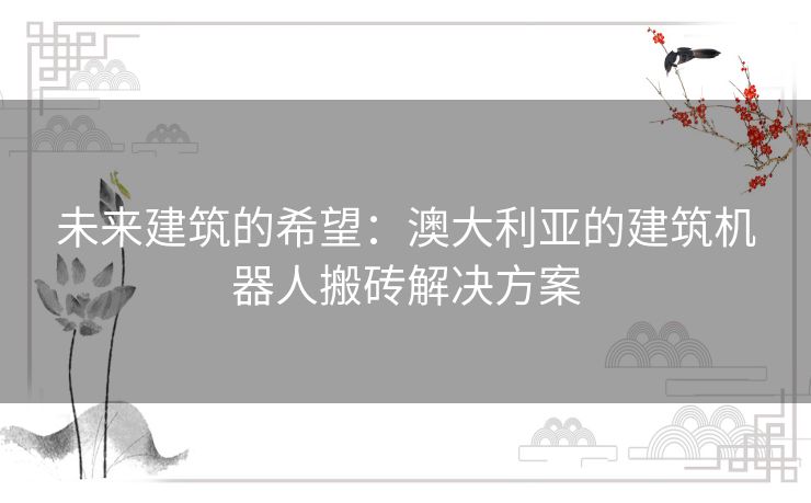 未来建筑的希望：澳大利亚的建筑机器人搬砖解决方案