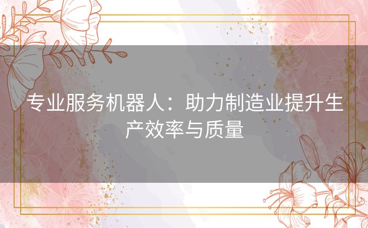 专业服务机器人：助力制造业提升生产效率与质量