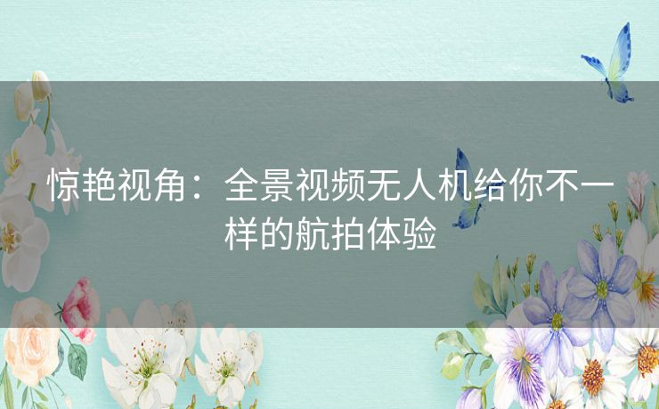 惊艳视角：全景视频无人机给你不一样的航拍体验