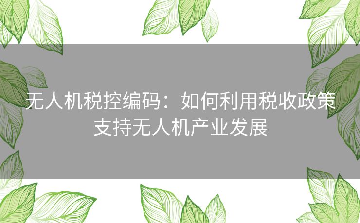 无人机税控编码：如何利用税收政策支持无人机产业发展