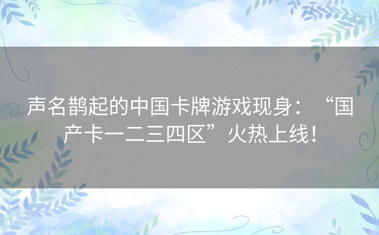 声名鹊起的中国卡牌游戏现身：“国产卡一二三四区”火热上线！