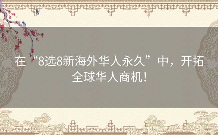 在“8选8新海外华人永久”中，开拓全球华人商机！