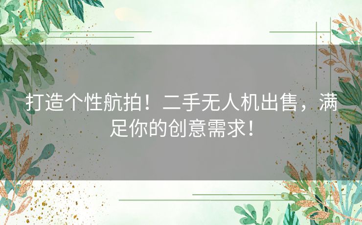 打造个性航拍！二手无人机出售，满足你的创意需求！