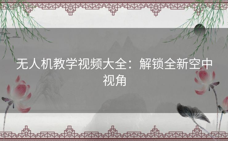 无人机教学视频大全：解锁全新空中视角