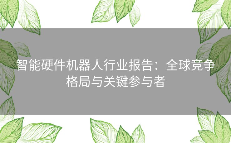 智能硬件机器人行业报告：全球竞争格局与关键参与者