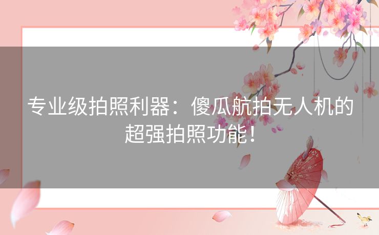 专业级拍照利器：傻瓜航拍无人机的超强拍照功能！