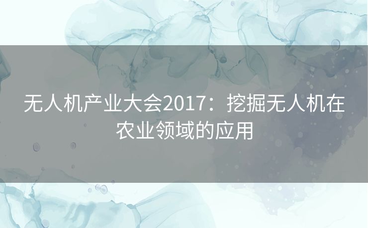 无人机产业大会2017：挖掘无人机在农业领域的应用