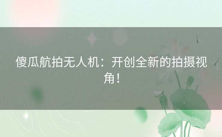 傻瓜航拍无人机：开创全新的拍摄视角！