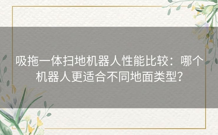 吸拖一体扫地机器人性能比较：哪个机器人更适合不同地面类型？