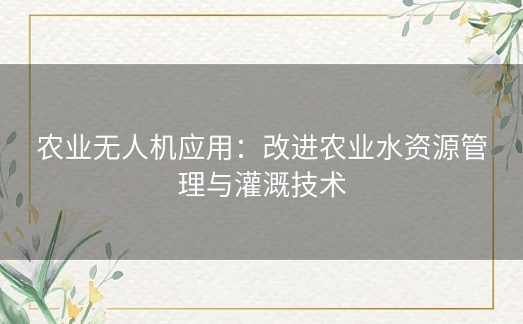 农业无人机应用：改进农业水资源管理与灌溉技术