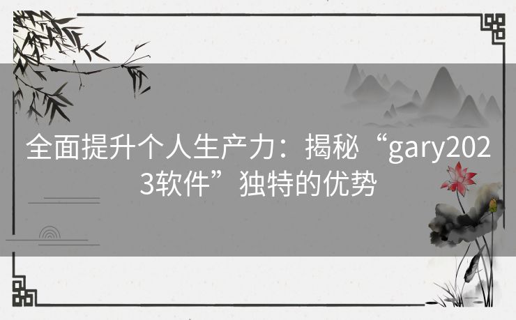 全面提升个人生产力：揭秘“gary2023软件”独特的优势