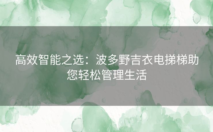 高效智能之选：波多野吉衣电挮梯助您轻松管理生活