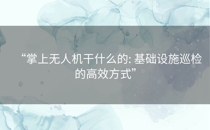 “掌上无人机干什么的: 基础设施巡检的高效方式”