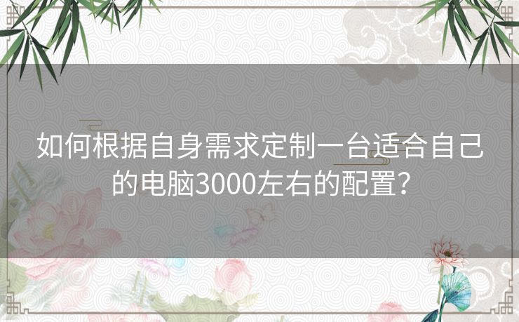 如何根据自身需求定制一台适合自己的电脑3000左右的配置？