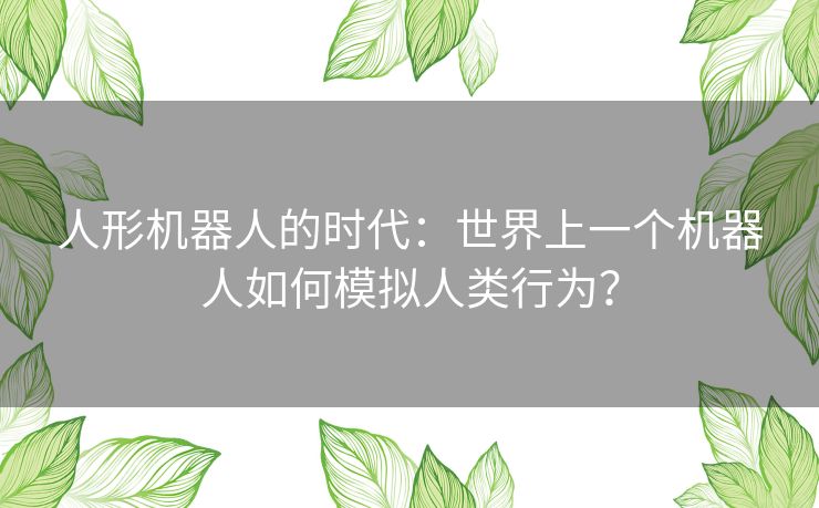 人形机器人的时代：世界上一个机器人如何模拟人类行为？