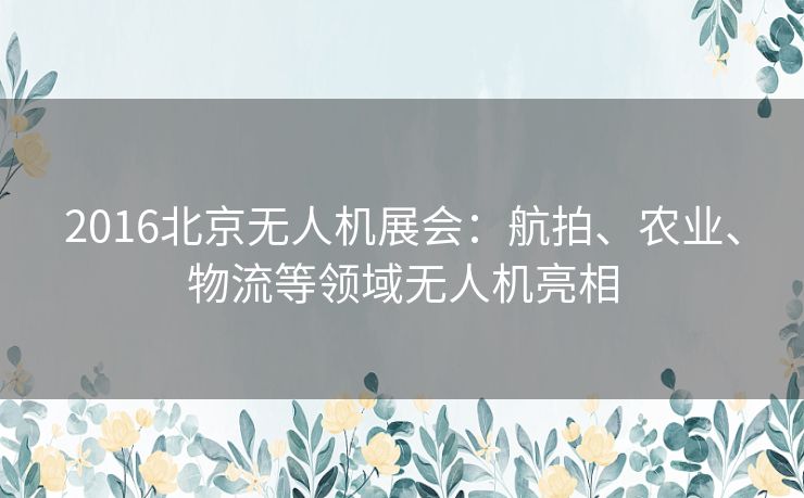 2016北京无人机展会：航拍、农业、物流等领域无人机亮相