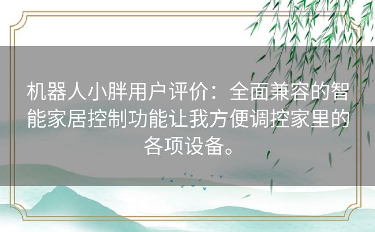 机器人小胖用户评价：全面兼容的智能家居控制功能让我方便调控家里的各项设备。