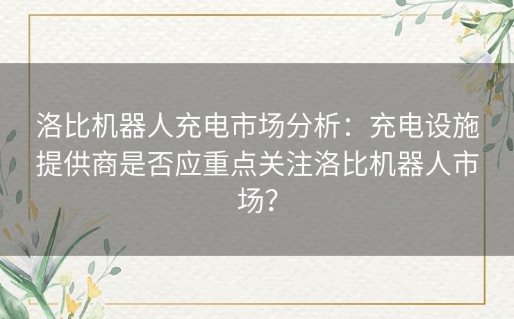 洛比机器人充电市场分析：充电设施提供商是否应重点关注洛比机器人市场？