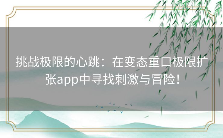 挑战极限的心跳：在变态重口极限扩张app中寻找刺激与冒险！