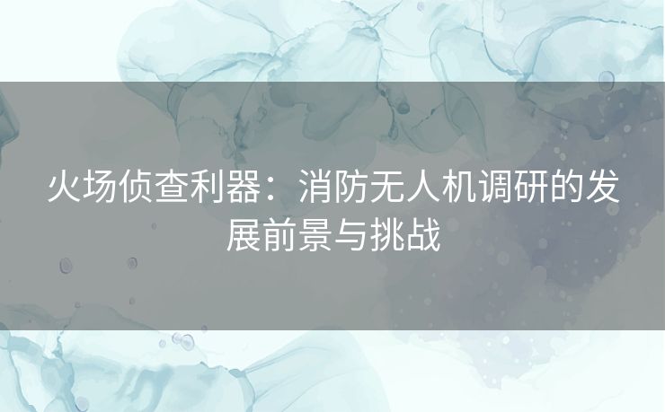 火场侦查利器：消防无人机调研的发展前景与挑战