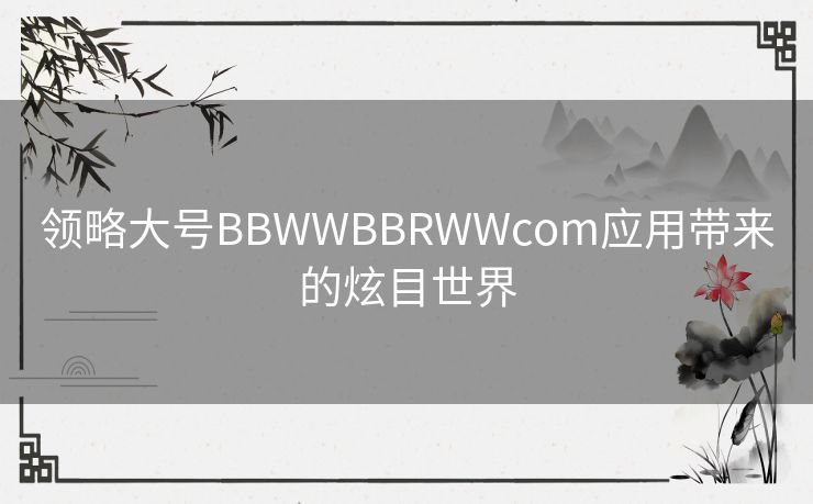 领略大号BBWWBBRWWcom应用带来的炫目世界