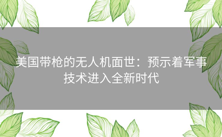 美国带枪的无人机面世：预示着军事技术进入全新时代